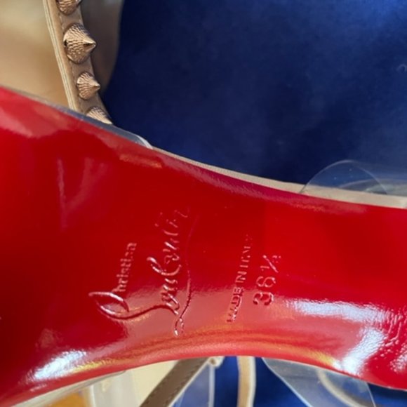 Christian Louboutin Nude Leather Studded Heels - Picture 4 of 5